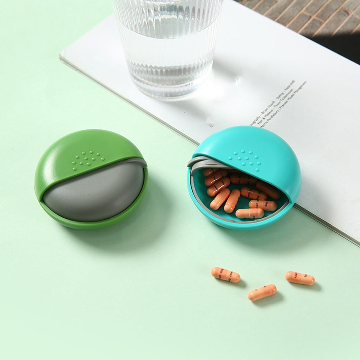 Round Push-Open Pill Case in Plastic for Pockets, Purses and Travel Bags - Image 6