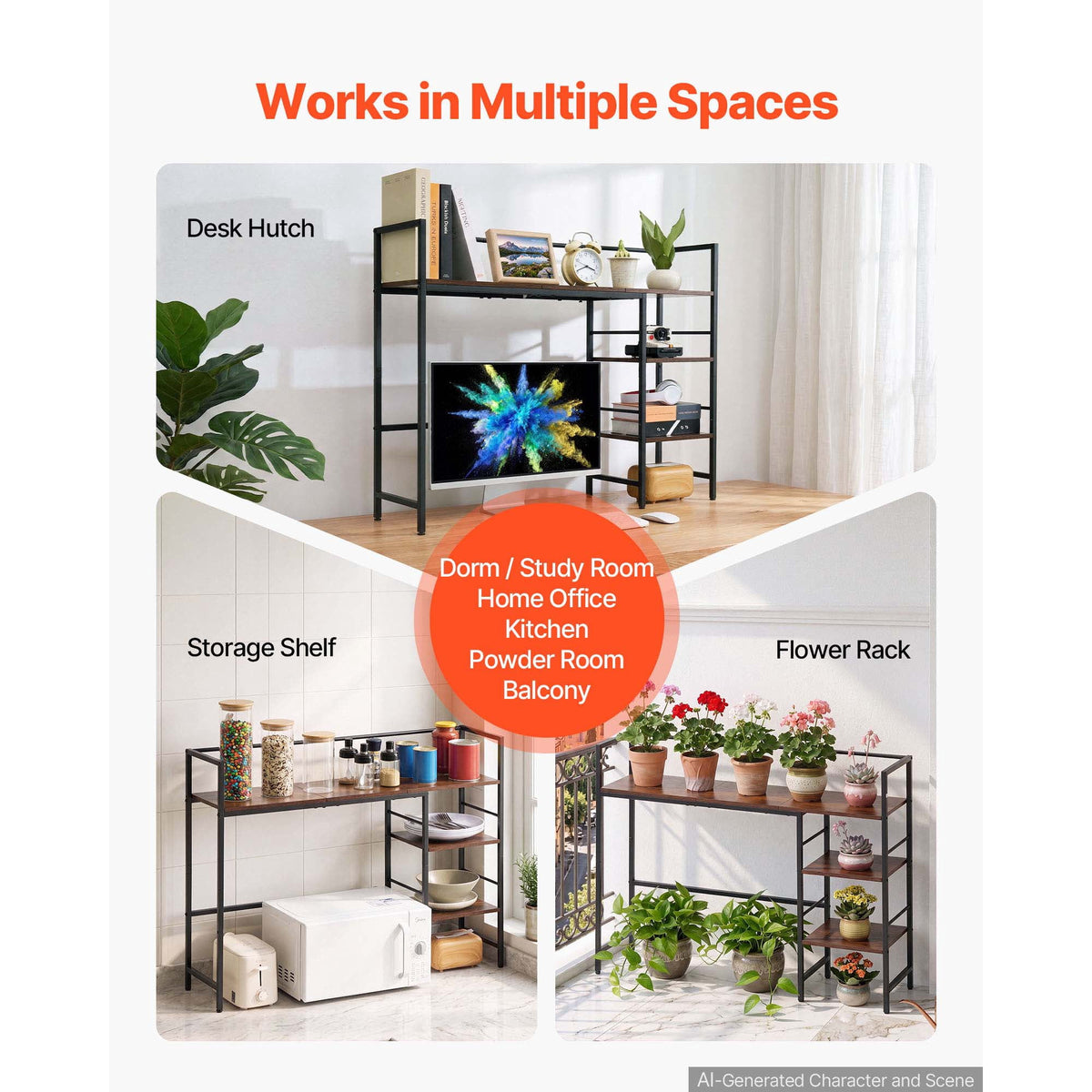 Four-Tier Desk Shelf with Metal Frame, Wood Shelves and Non-Slip Feet - Image 6