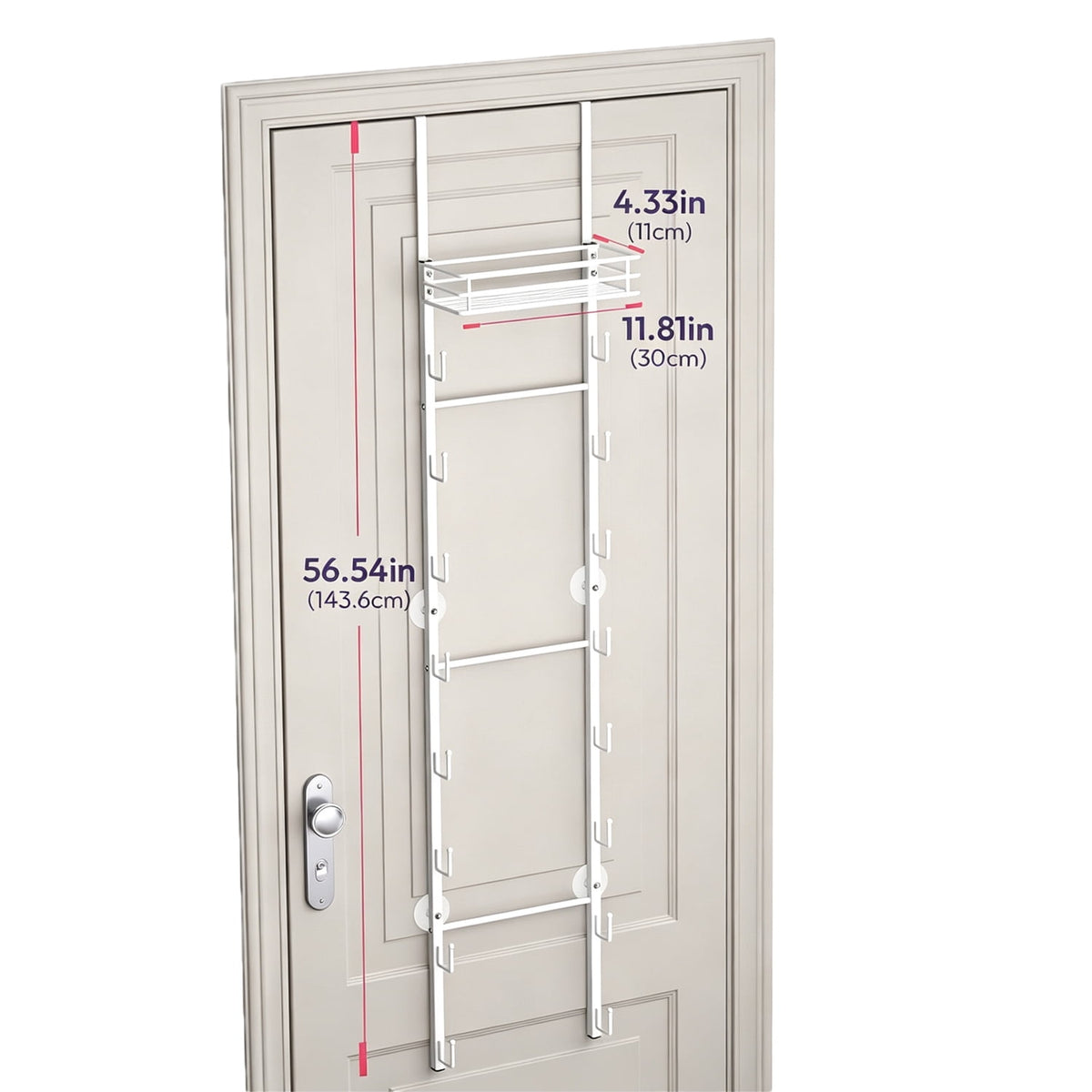Over-the-Door Bag Organizer with Sixteen Hooks and a Top Basket in White - Image 5