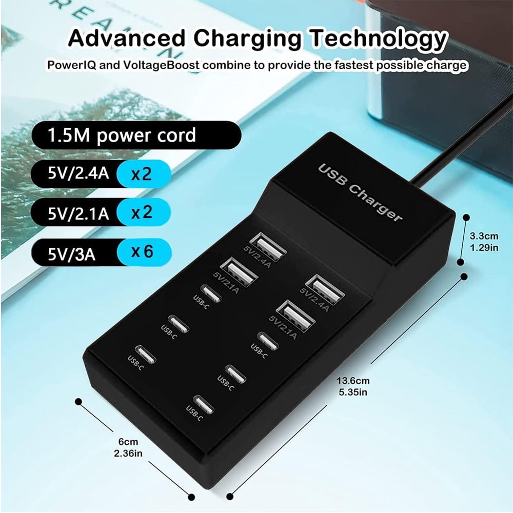 Ten-Port Desktop Charging Station with Six USB-C and Four USB-A Outputs - Image 6
