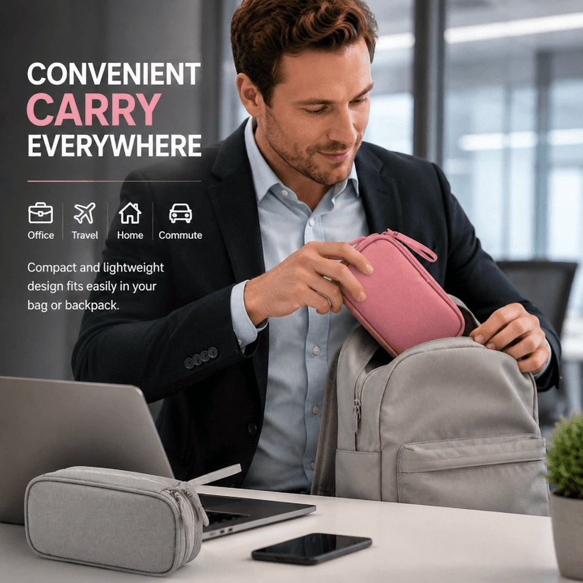 Double-Layer Cable Pouches, Two Pieces in Grey and Pink, 7.5 Inches Long - Image 6