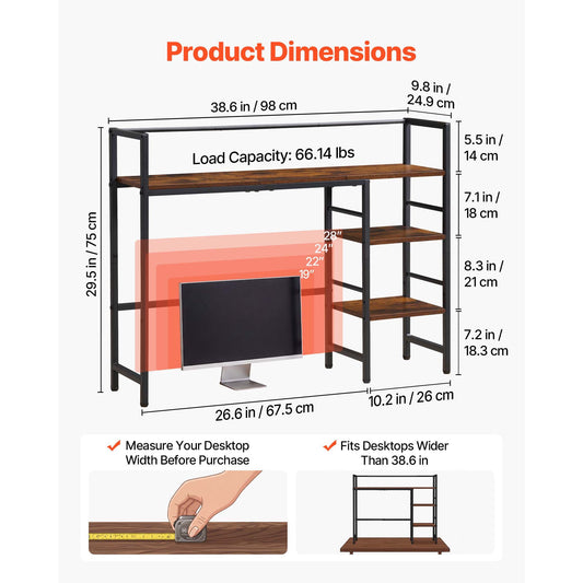 Four-Tier Desk Shelf with Metal Frame, Wood Shelves and Non-Slip Feet - Image 2