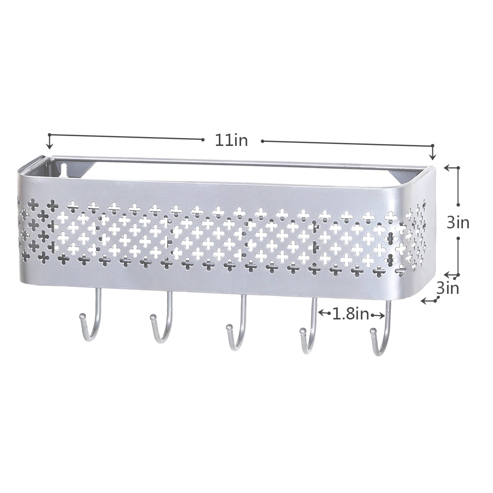Wall Letter Rack with Five Key Hooks in Silver Metal, 11 Inches Wide - Image 5
