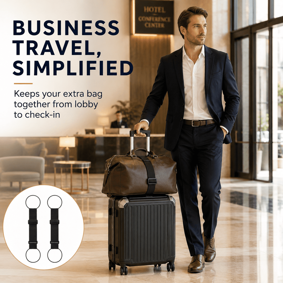Adjustable Luggage Connector Straps, Two Pieces in Black Webbing - Image 4