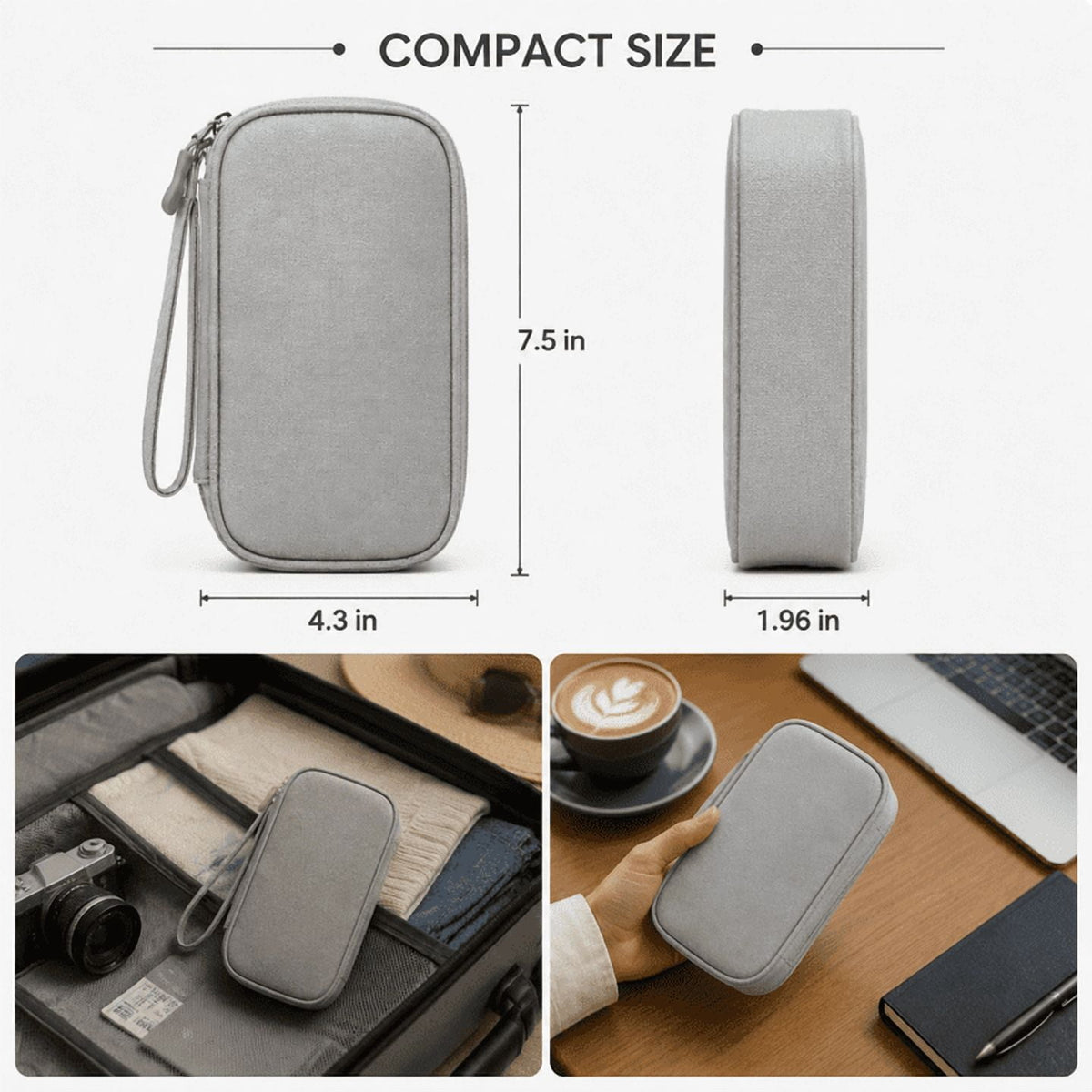Double-Layer Cable Pouches, Two Pieces in Grey and Pink, 7.5 Inches Long - Image 2