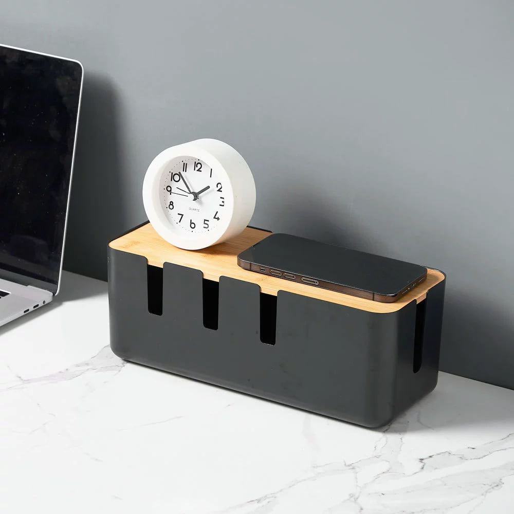Cable Management Box with Wood-Look Lid, 12 by 5 by 4.5 Inches - Image 3