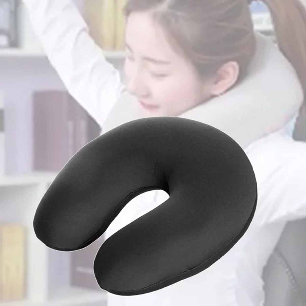 Microbead Travel Neck Pillow in Black Polyester for Flights and Commutes - Image 4