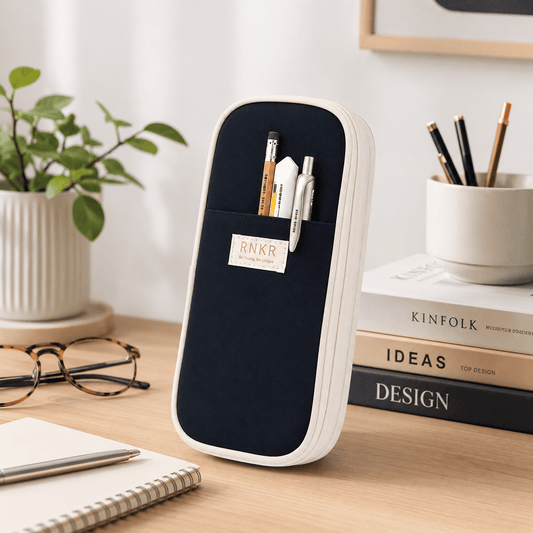 Two-Compartment Mesh Pencil Pouch in Navy Black, 8.66 Inches Long - Image 2