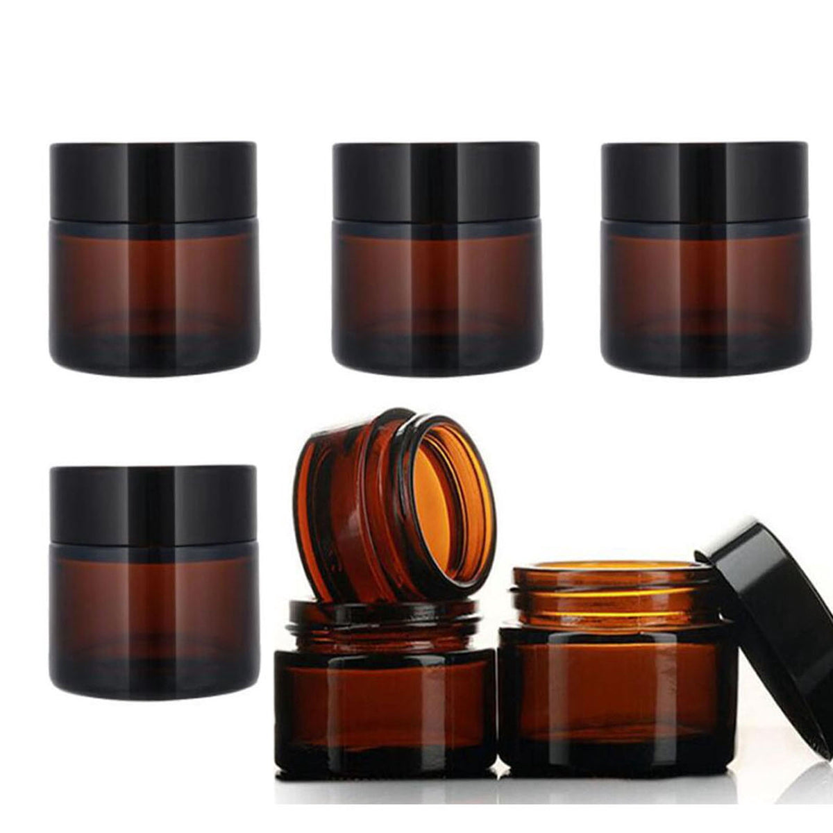 Amber Glass Jars, Six Pieces of 2 Ounces with Black Lids and Inner Liners - Image 2