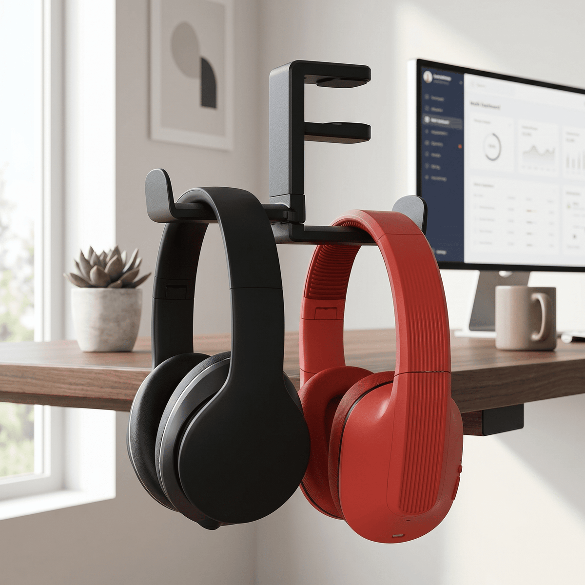 Under-Desk Headphone Hanger with Rotating Arm and Clamp for Thick Table Tops - Image 6