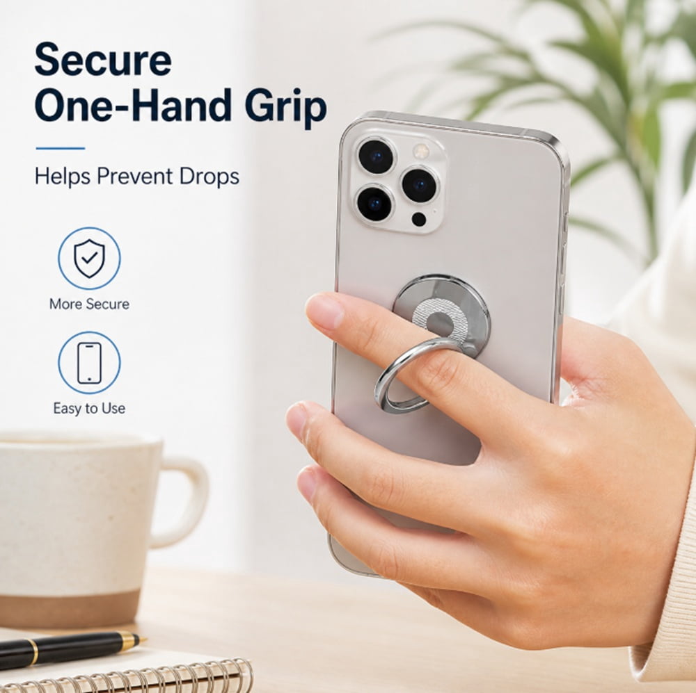Finger Ring Phone Grips, Three Pieces with Swivel Base and Kickstand - Image 3