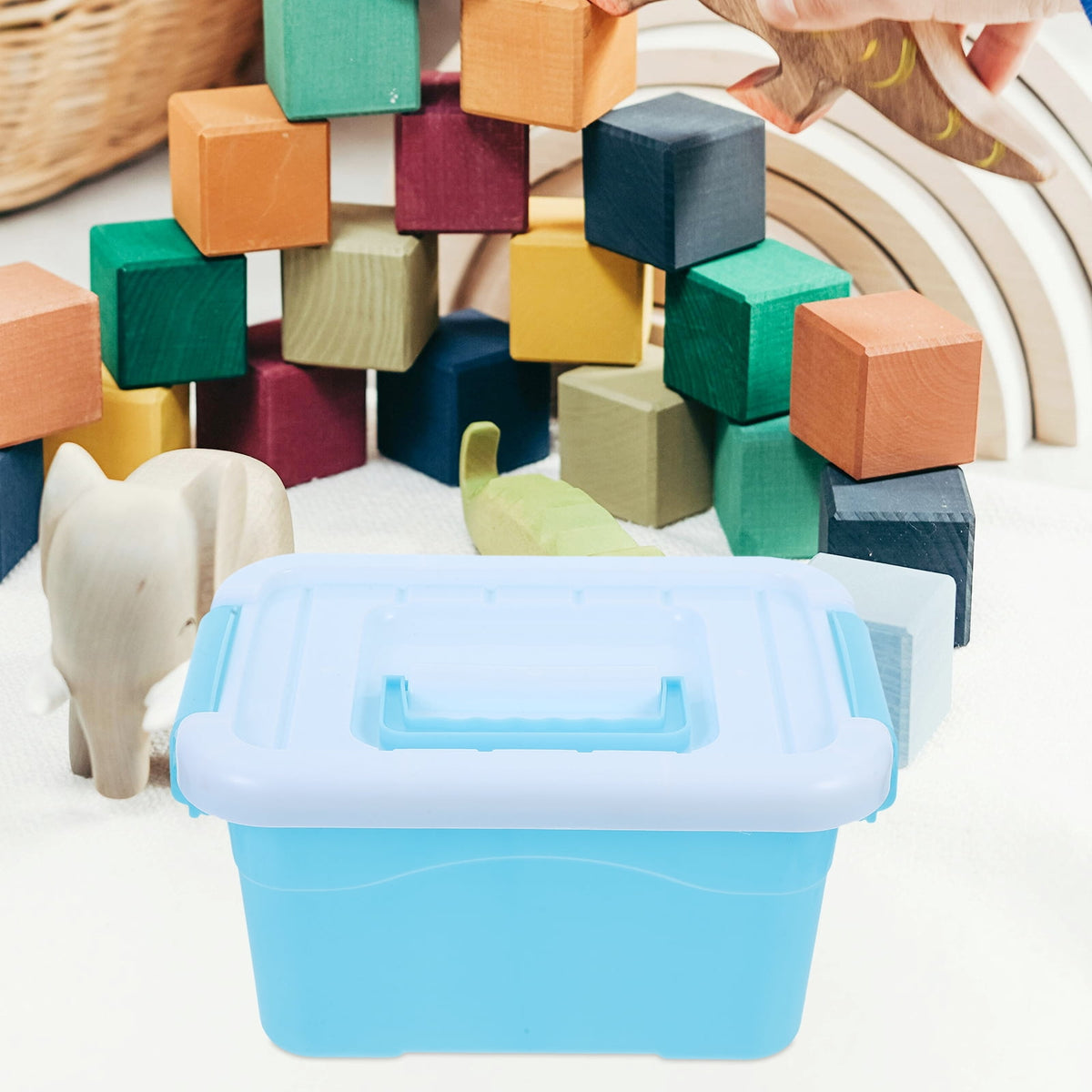 Lidded Plastic Storage Bin with Carry Handle in Sky Blue, 9.63 Inches Long - Image 4
