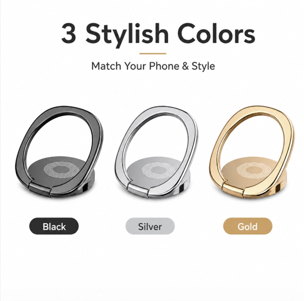 Finger Ring Phone Grips, Three Pieces with Swivel Base and Kickstand - Image 6