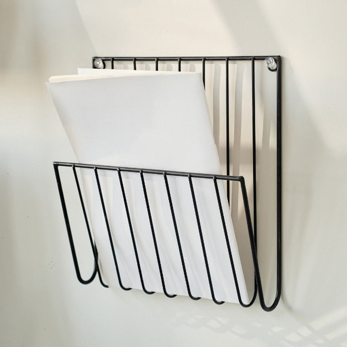 Wall-Mounted Wire Rack for Files, Magazines and Newspapers in Black Iron - Image 2