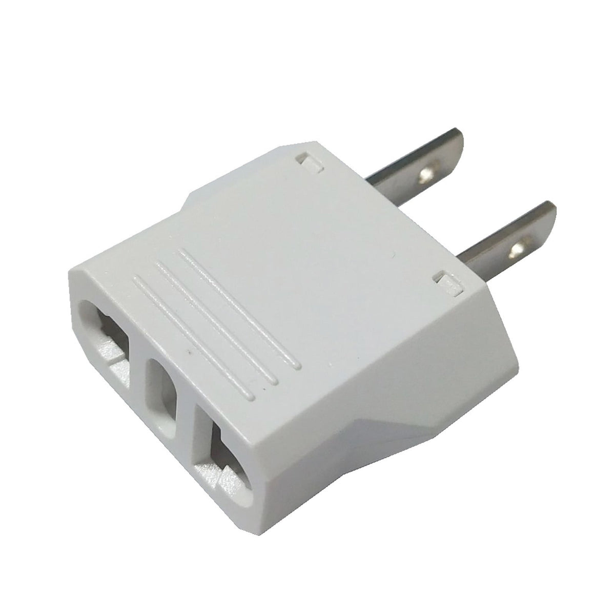 Plug Adapters from Two-Pin Round to Flat US Pins, Two Pieces in White