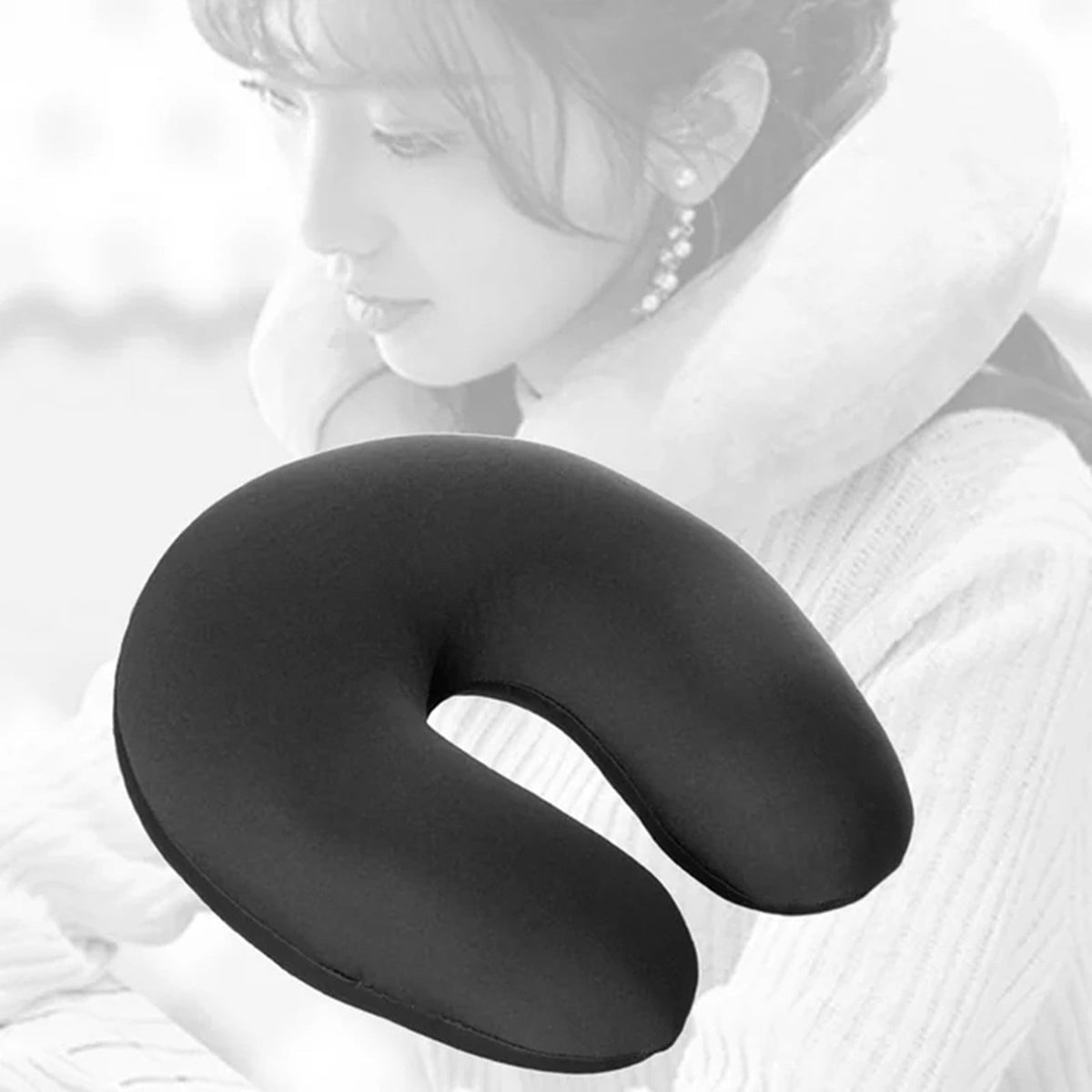 Microbead Travel Neck Pillow in Black Polyester for Flights and Commutes - Image 6