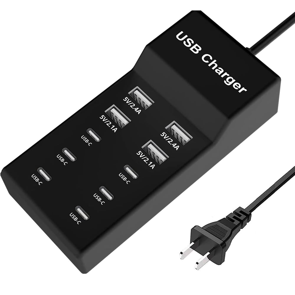 Ten-Port Desktop Charging Station with Six USB-C and Four USB-A Outputs