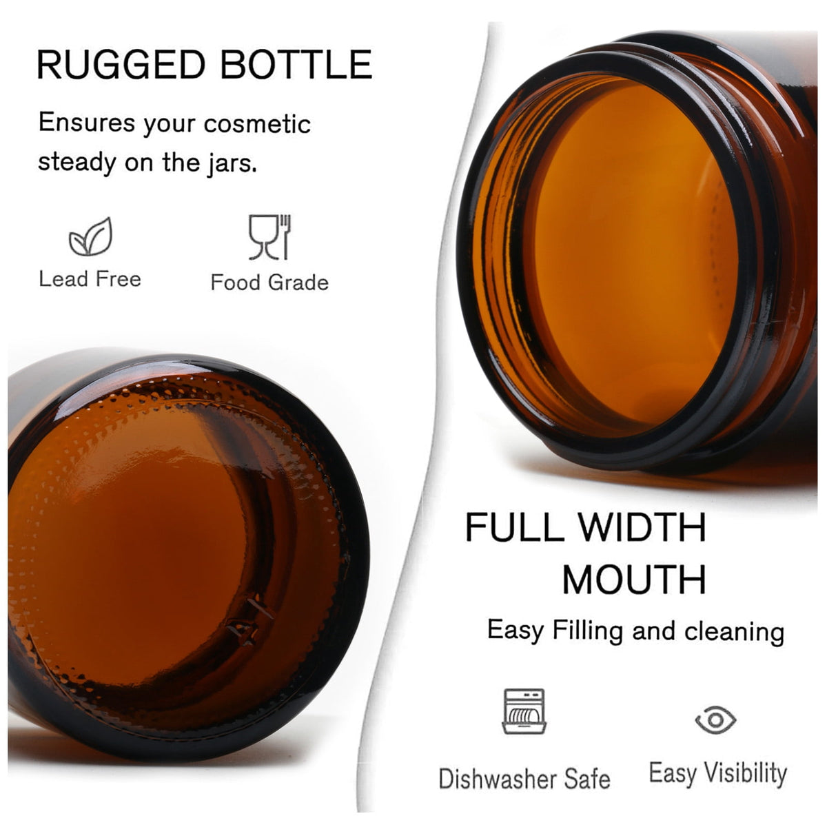 Amber Glass Jars, Six Pieces of 2 Ounces with Black Lids and Inner Liners - Image 5
