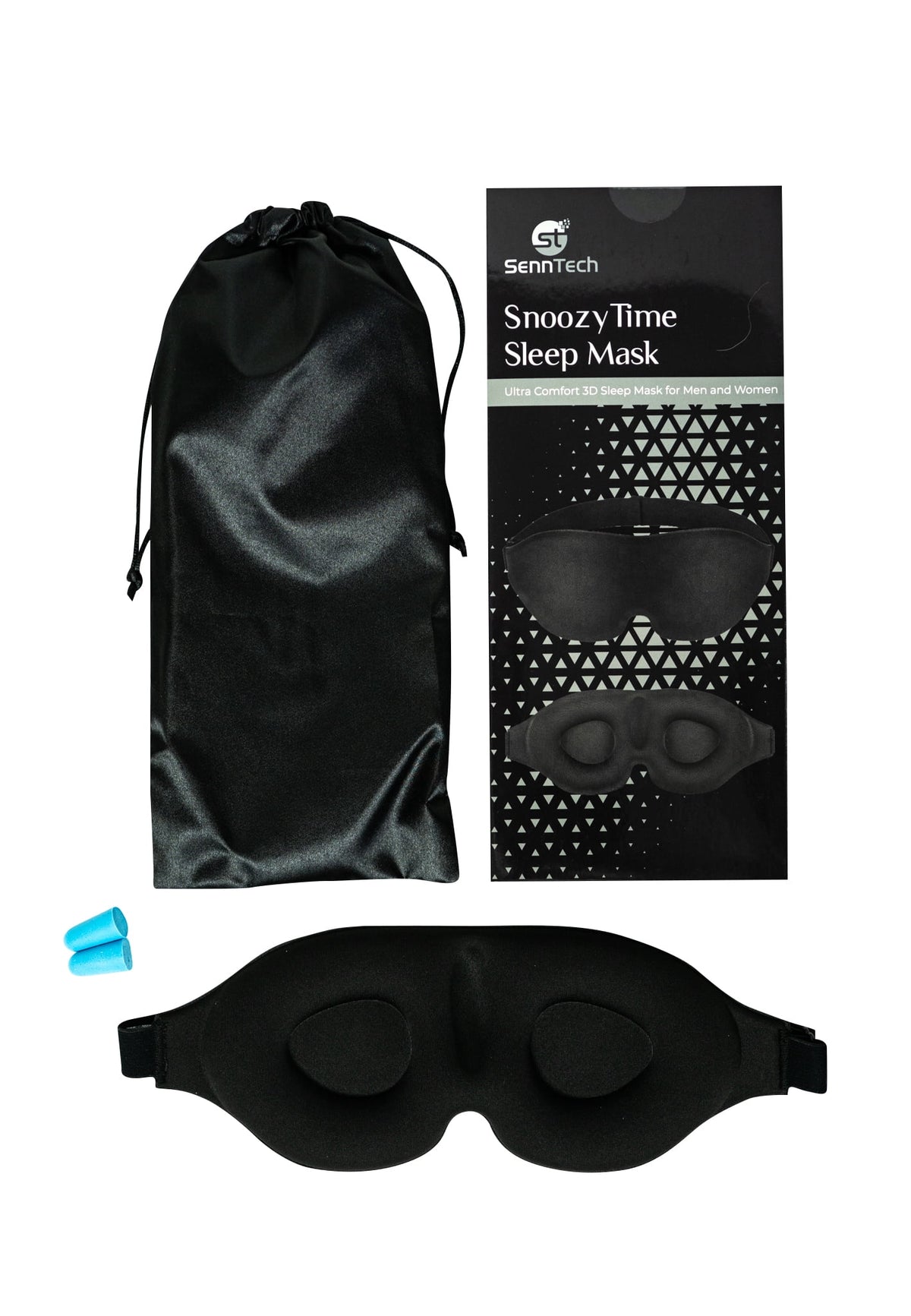Blackout Sleep Mask in Black with Memory Foam Padding for Travel and Rest - Image 6