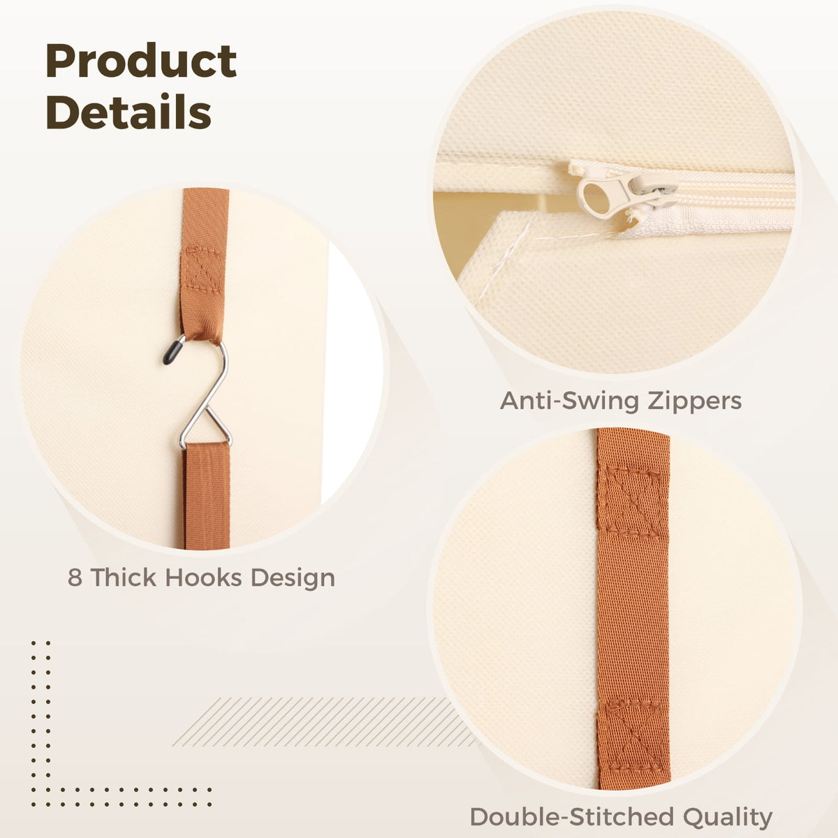 Four-Tier Hanging Closet Shelf in Beige Fabric, 47.2 by 10.2 by 12.2 Inches - Image 3