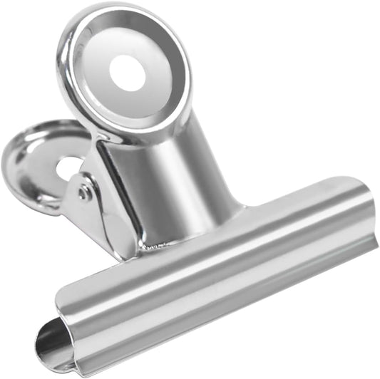 Large Metal Bulldog Clips, Twelve Pieces, 2.5 Inch Silver Hinge Clamps