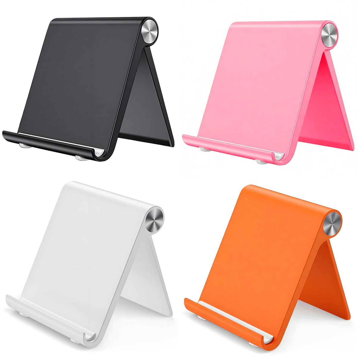 Folding Phone Stands, Four Pieces in Black, White, Pink and Orange