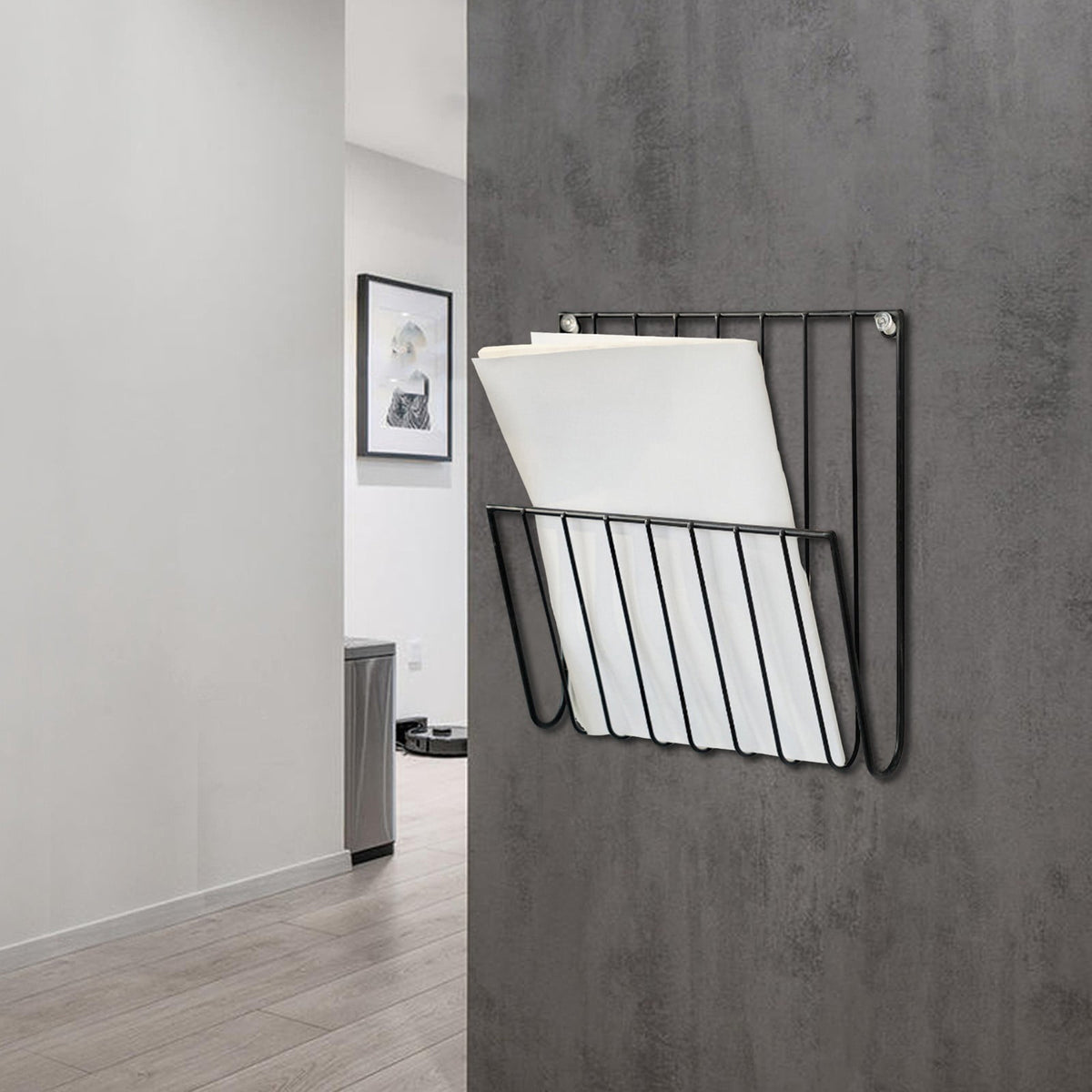 Wall-Mounted Wire Rack for Files, Magazines and Newspapers in Black Iron - Image 5