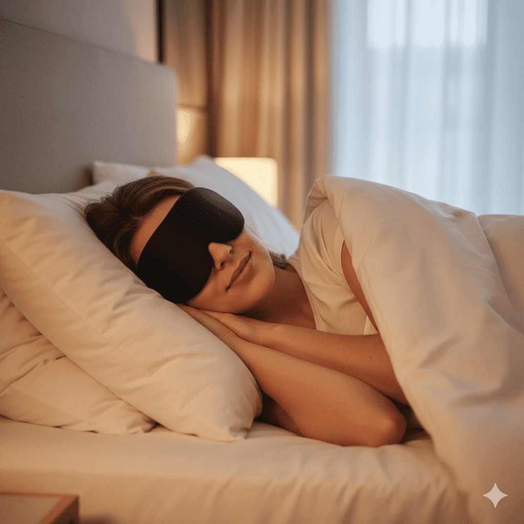 Blackout Sleep Mask in Black with Memory Foam Padding for Travel and Rest - Image 2