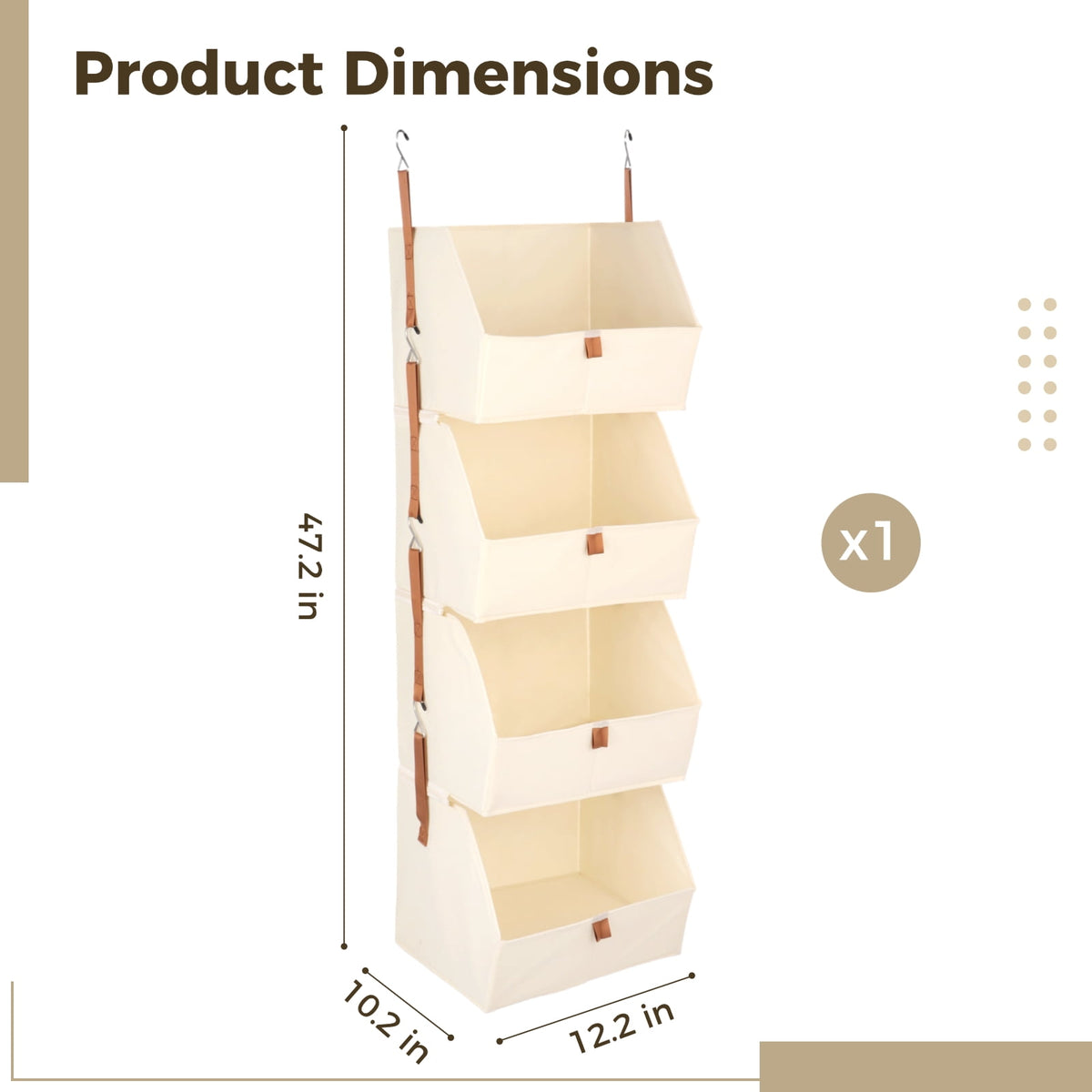 Four-Tier Hanging Closet Shelf in Beige Fabric, 47.2 by 10.2 by 12.2 Inches - Image 6