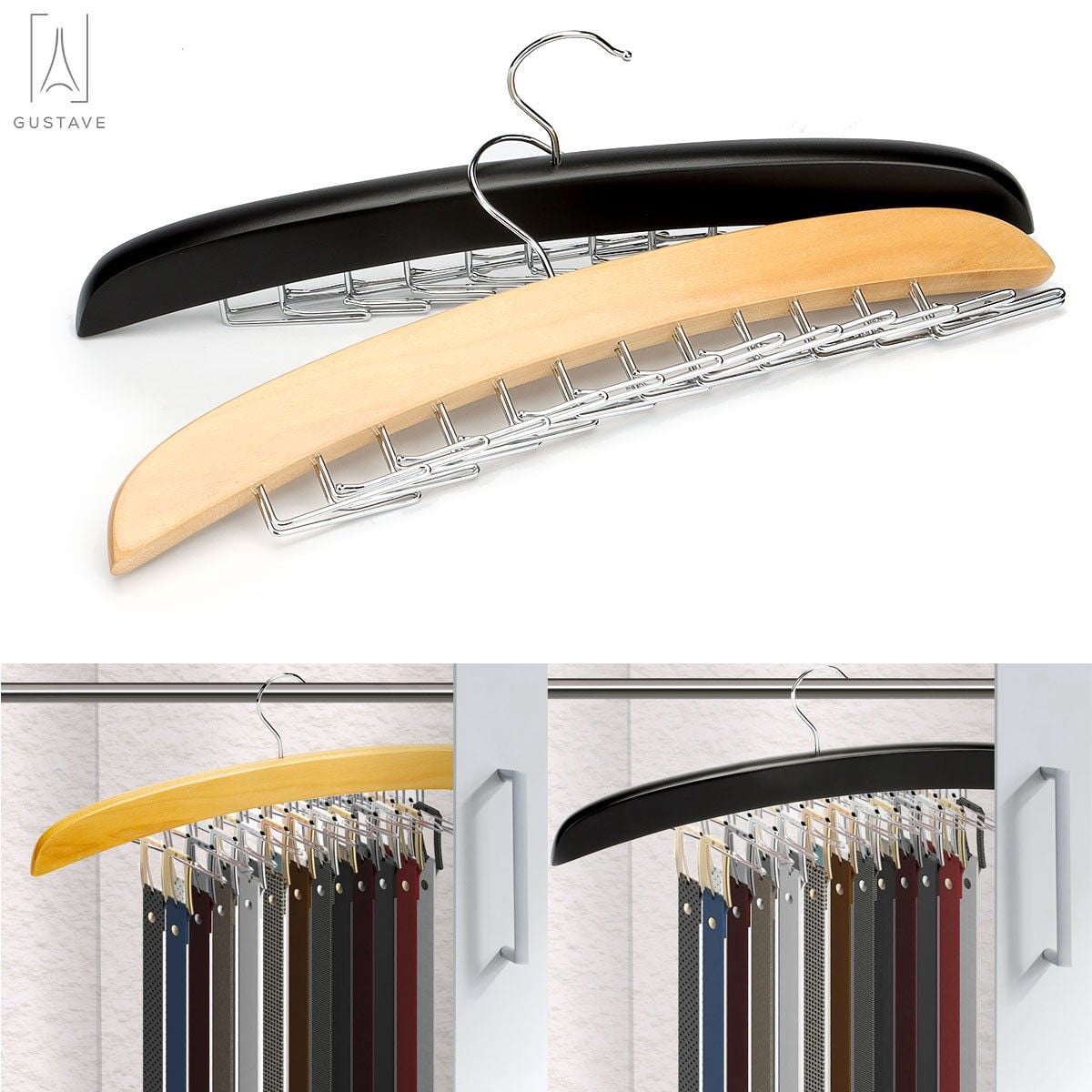 Wooden Tie and Belt Rack with 24 Swivel Hooks, 15.75 Inches Wide - Image 2