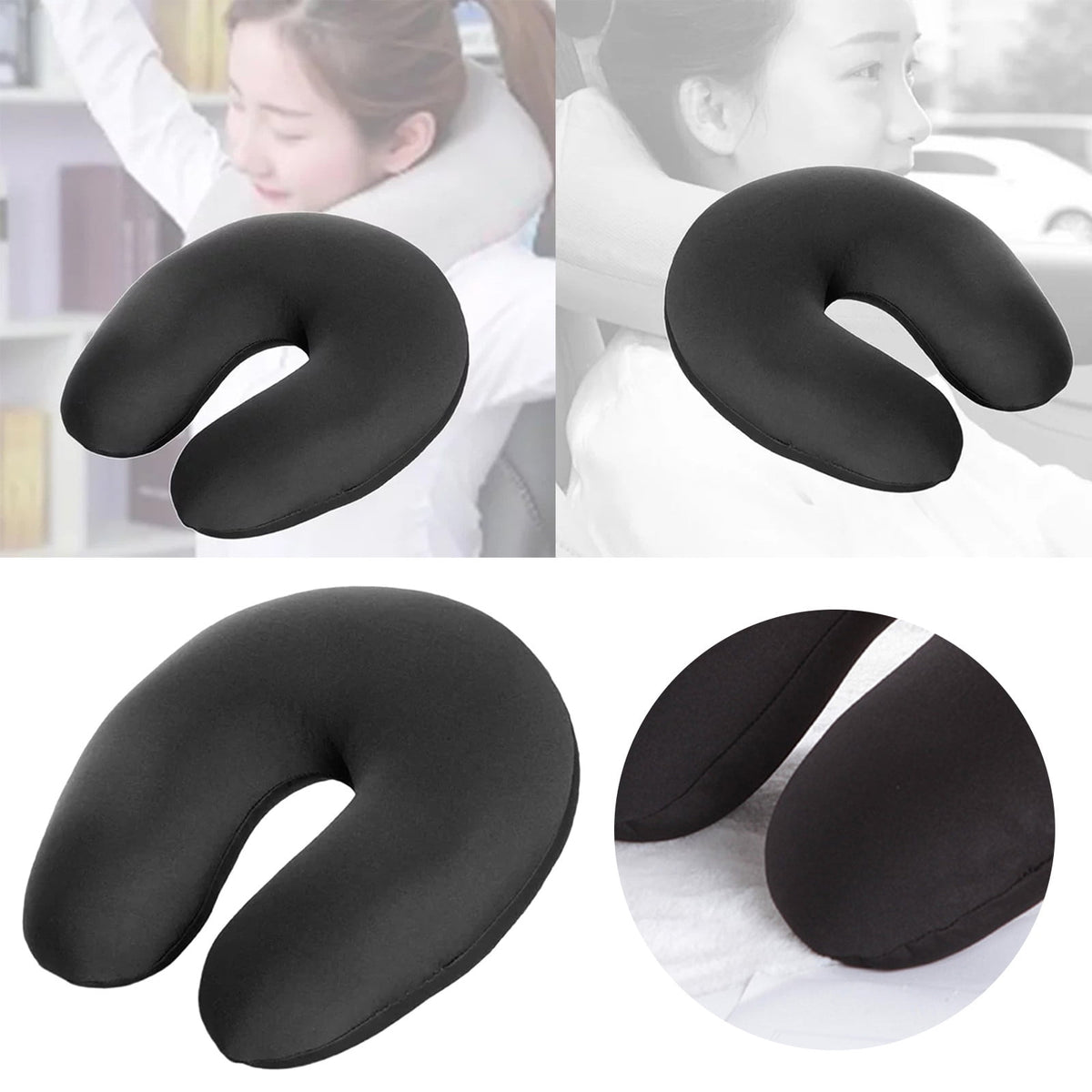 Microbead Travel Neck Pillow in Black Polyester for Flights and Commutes - Image 2