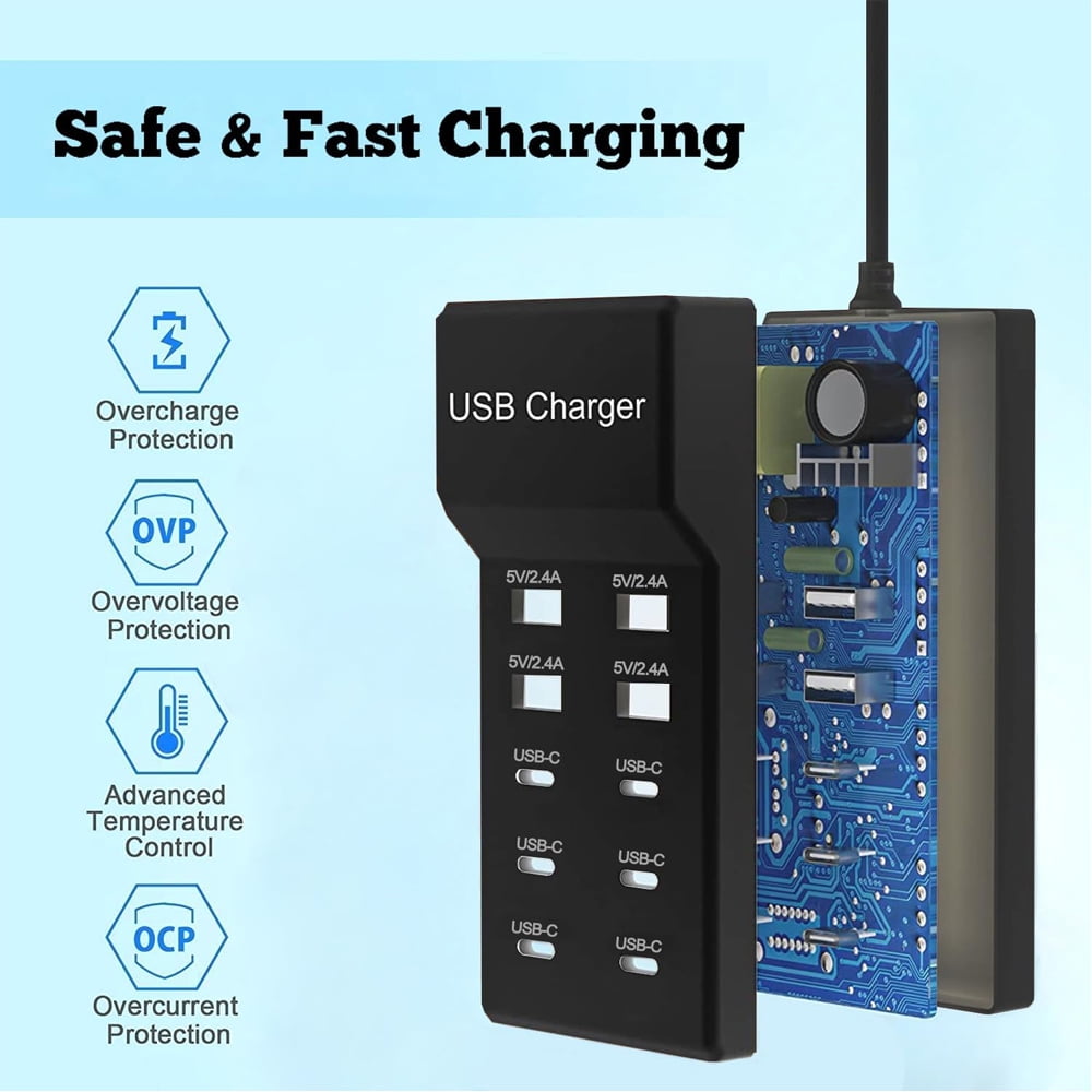 Ten-Port Desktop Charging Station with Six USB-C and Four USB-A Outputs - Image 2