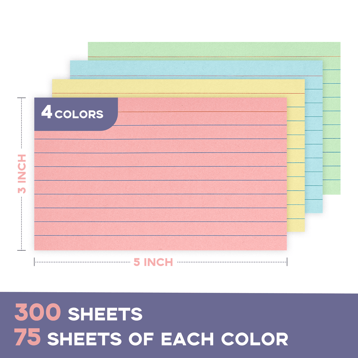 Ruled Index Cards, 300 Sheets in Four Colors, 3 by 5 Inches - Image 2