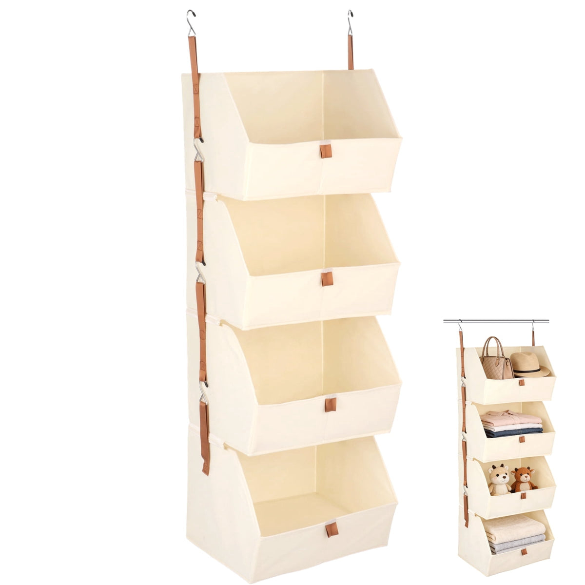 Four-Tier Hanging Closet Shelf in Beige Fabric, 47.2 by 10.2 by 12.2 Inches - Image 2