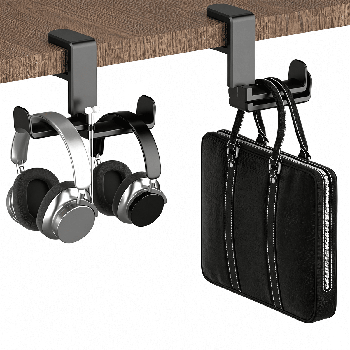Under-Desk Headphone Hanger with Rotating Arm and Clamp for Thick Table Tops - Image 2