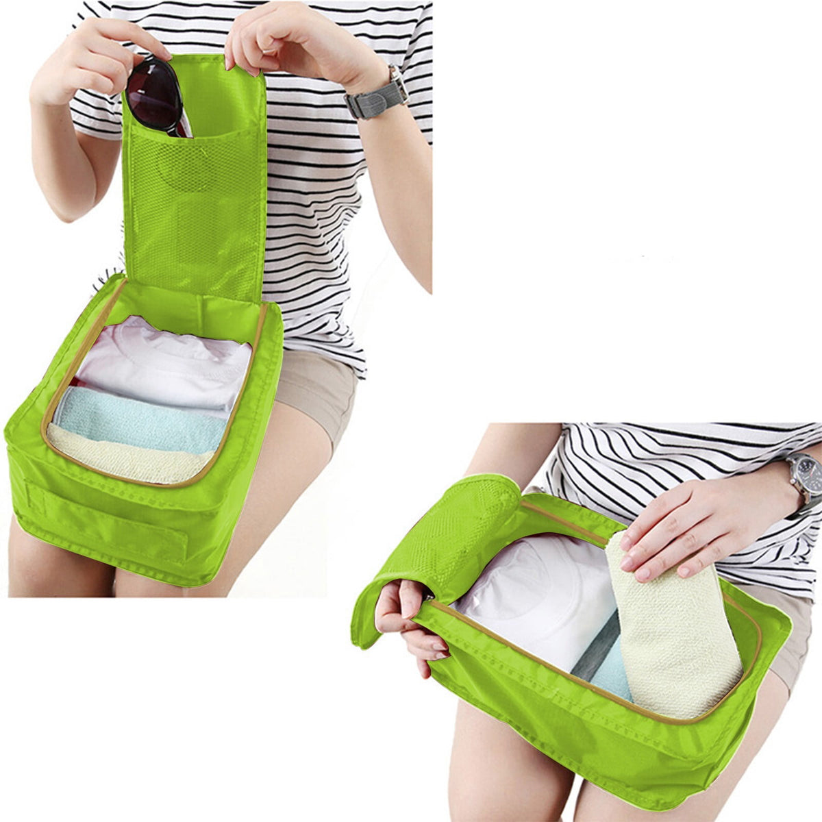 Travel Shoe Pouch in Green Polyester with Carry Handle, 11.81 Inches Long - Image 4