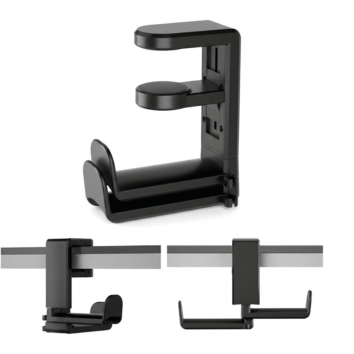 Under-Desk Headphone Hanger with Rotating Arm and Clamp for Thick Table Tops