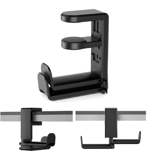 Under-Desk Headphone Hanger with Rotating Arm and Clamp for Thick Table Tops