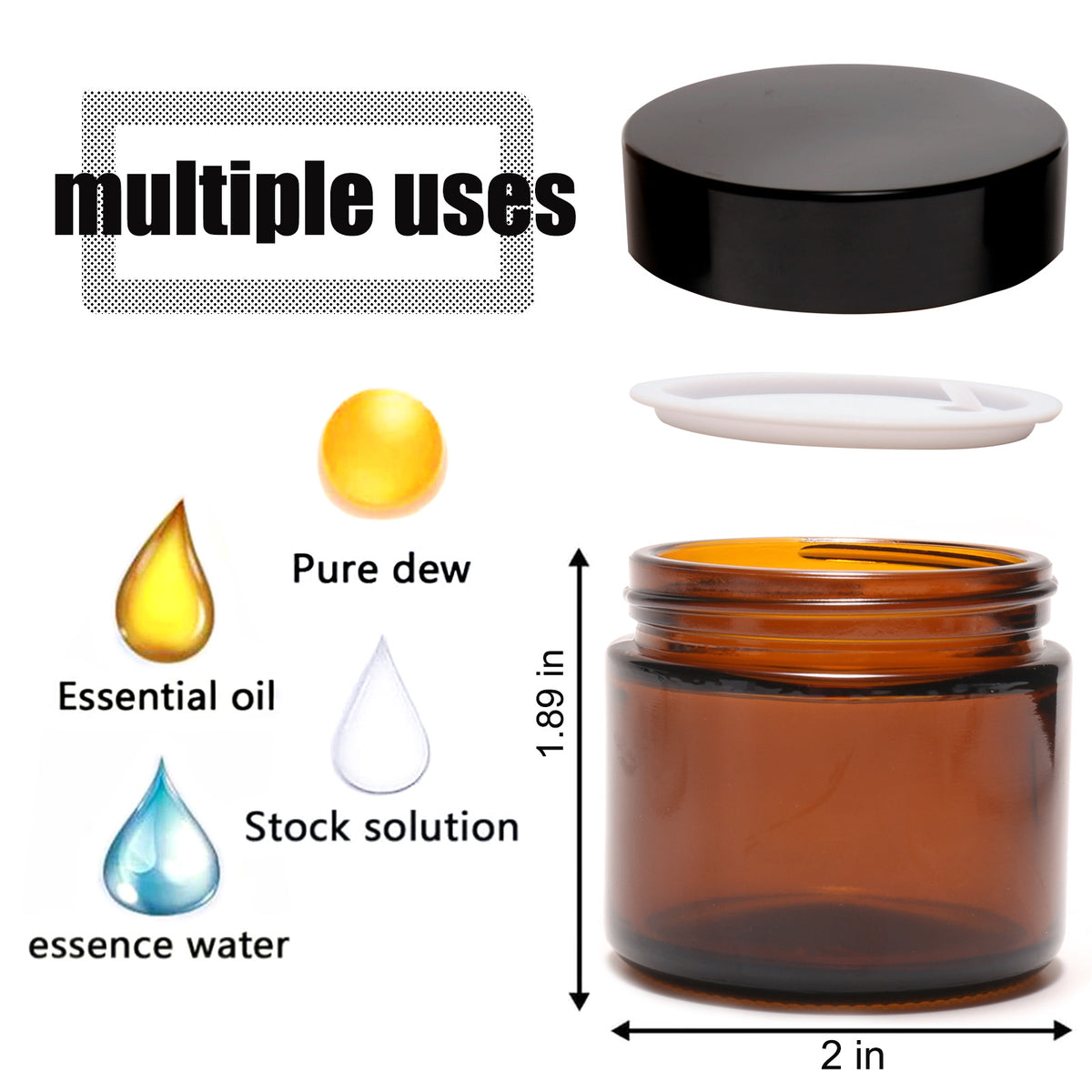 Amber Glass Jars, Six Pieces of 2 Ounces with Black Lids and Inner Liners - Image 3