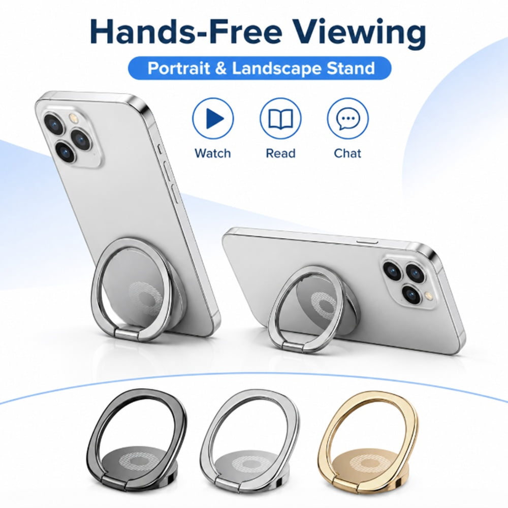 Finger Ring Phone Grips, Three Pieces with Swivel Base and Kickstand - Image 4