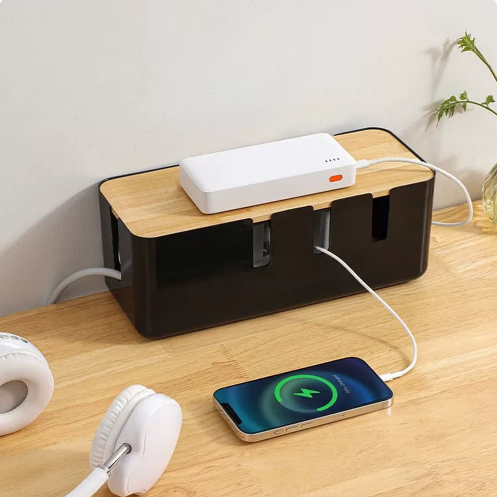 Cable Management Box with Wood-Look Lid, 12 by 5 by 4.5 Inches - Image 4