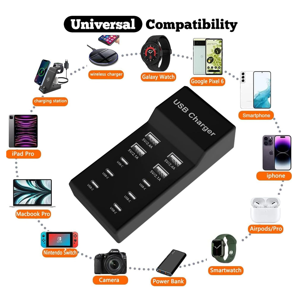 Ten-Port Desktop Charging Station with Six USB-C and Four USB-A Outputs - Image 3