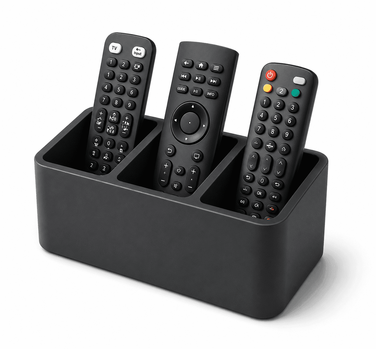Three-Slot Remote Caddy in Matte Black for Tables, Consoles and Desks