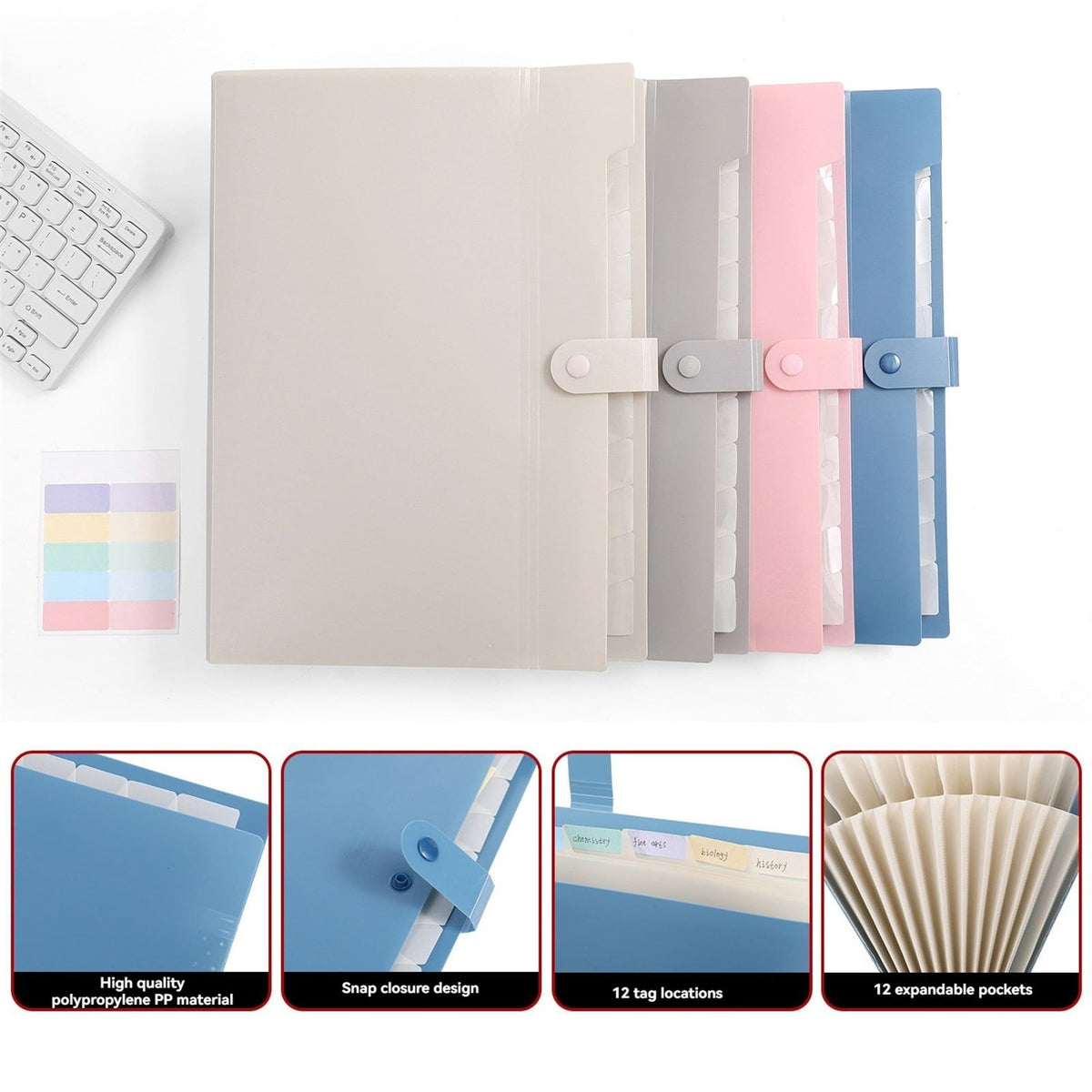 Twelve-Pocket Accordion File Folder in Pink with Label Stickers, Letter Size - Image 4