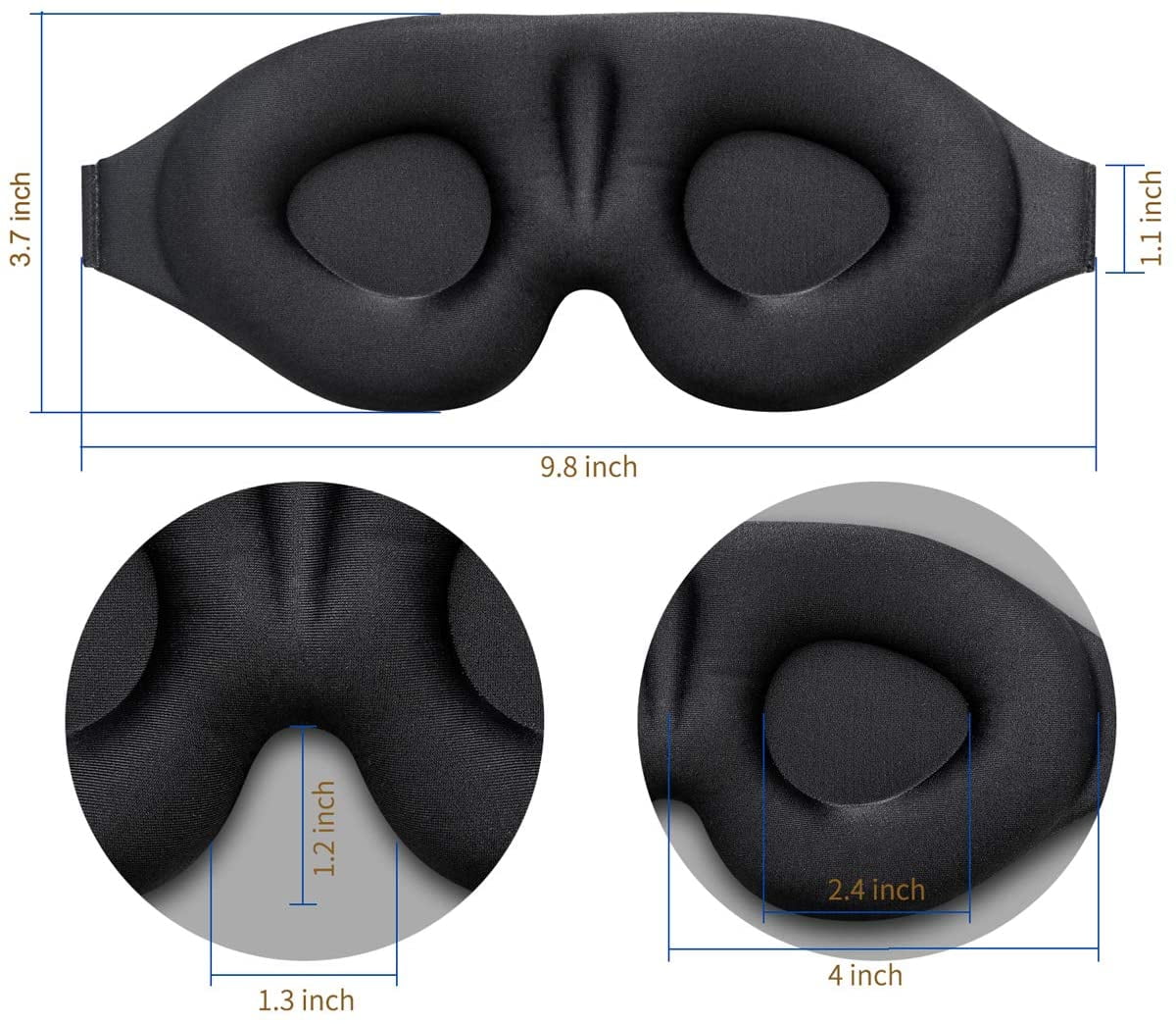 Blackout Sleep Mask in Black with Memory Foam Padding for Travel and Rest - Image 5
