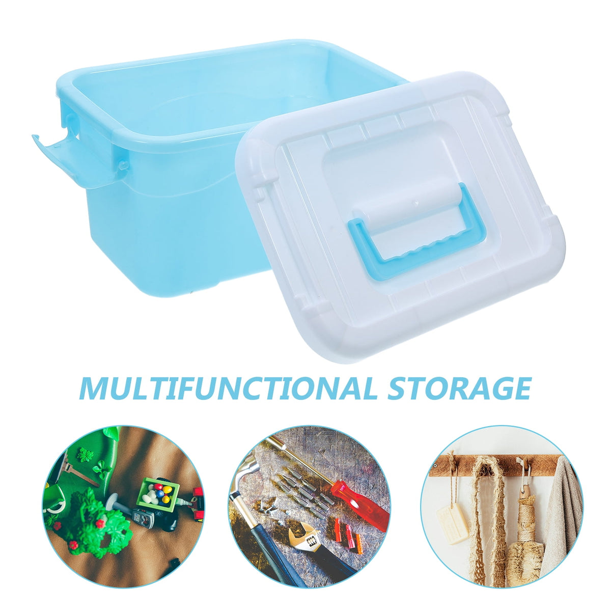 Lidded Plastic Storage Bin with Carry Handle in Sky Blue, 9.63 Inches Long - Image 3
