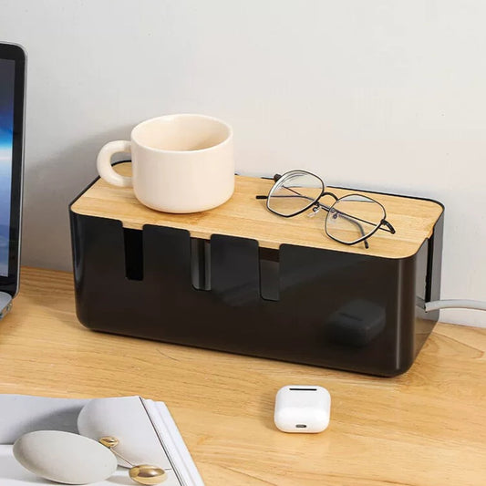 Cable Management Box with Wood-Look Lid, 12 by 5 by 4.5 Inches - Image 2