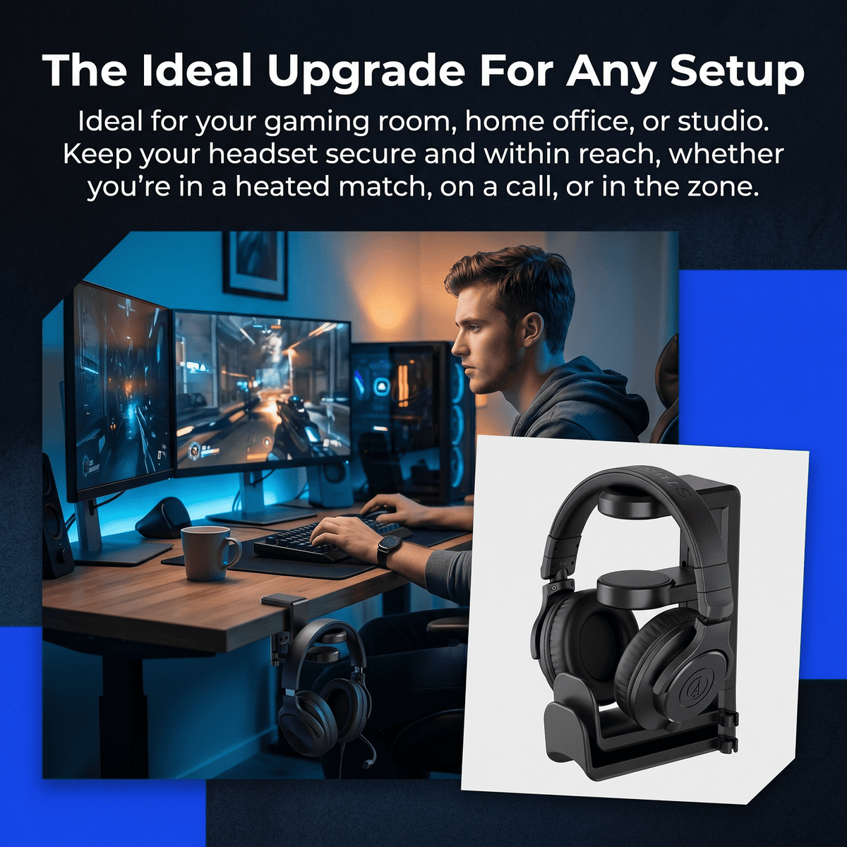 Under-Desk Headphone Hanger with Rotating Arm and Clamp for Thick Table Tops - Image 3