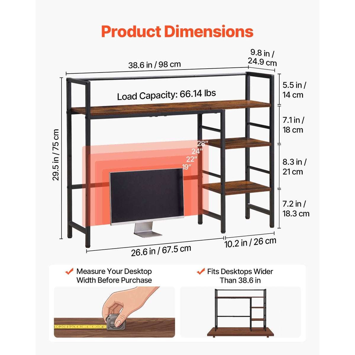 Four-Tier Desk Shelf with Metal Frame, Wood Shelves and Non-Slip Feet - Image 2