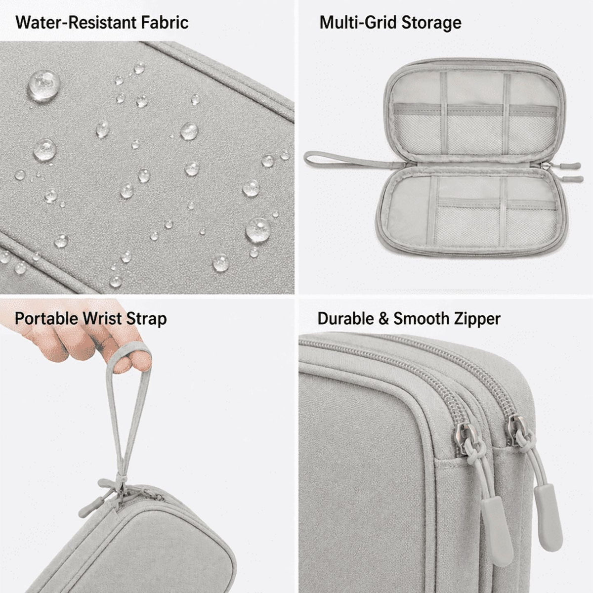 Double-Layer Cable Pouches, Two Pieces in Grey and Pink, 7.5 Inches Long - Image 3
